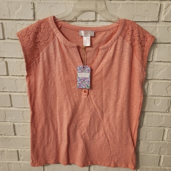 Stella Parker Tops - Stella Parker Lace Sleeve Top - Peach Small
